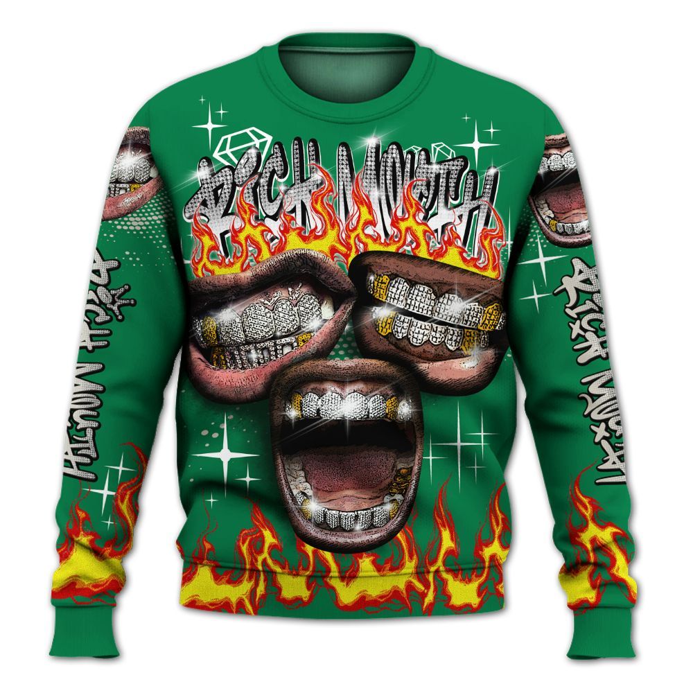 Sweatshirt To Match Lucky Green 2s - Rich Mouth Fire Rap Retro 90s All Over Print