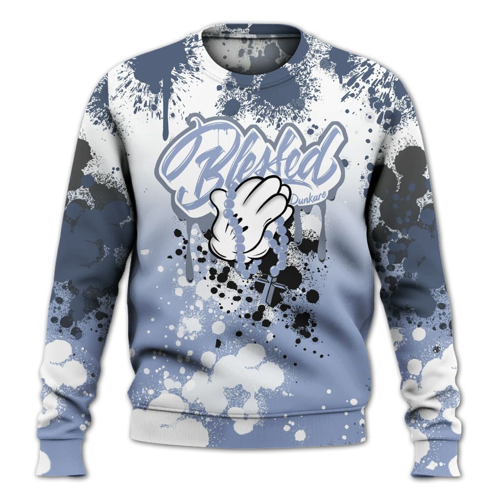 Sweatshirt To Match Retro Blue Grey 13s - God Blessed Ink Drip All Over Print