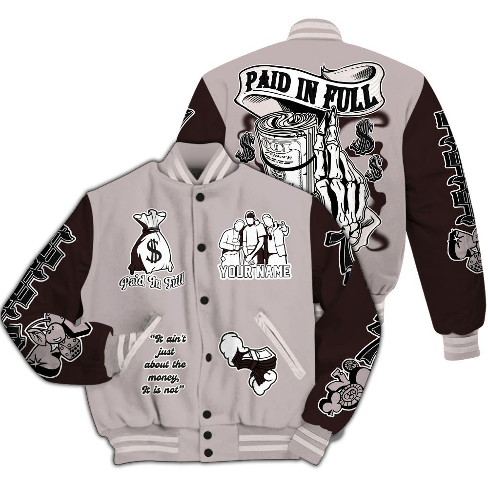 Varsity Jacket To Match AMM Air Smokey Mauve 6s - Paid In Full Baseball Varsity Jacket Custom Name All Over Print