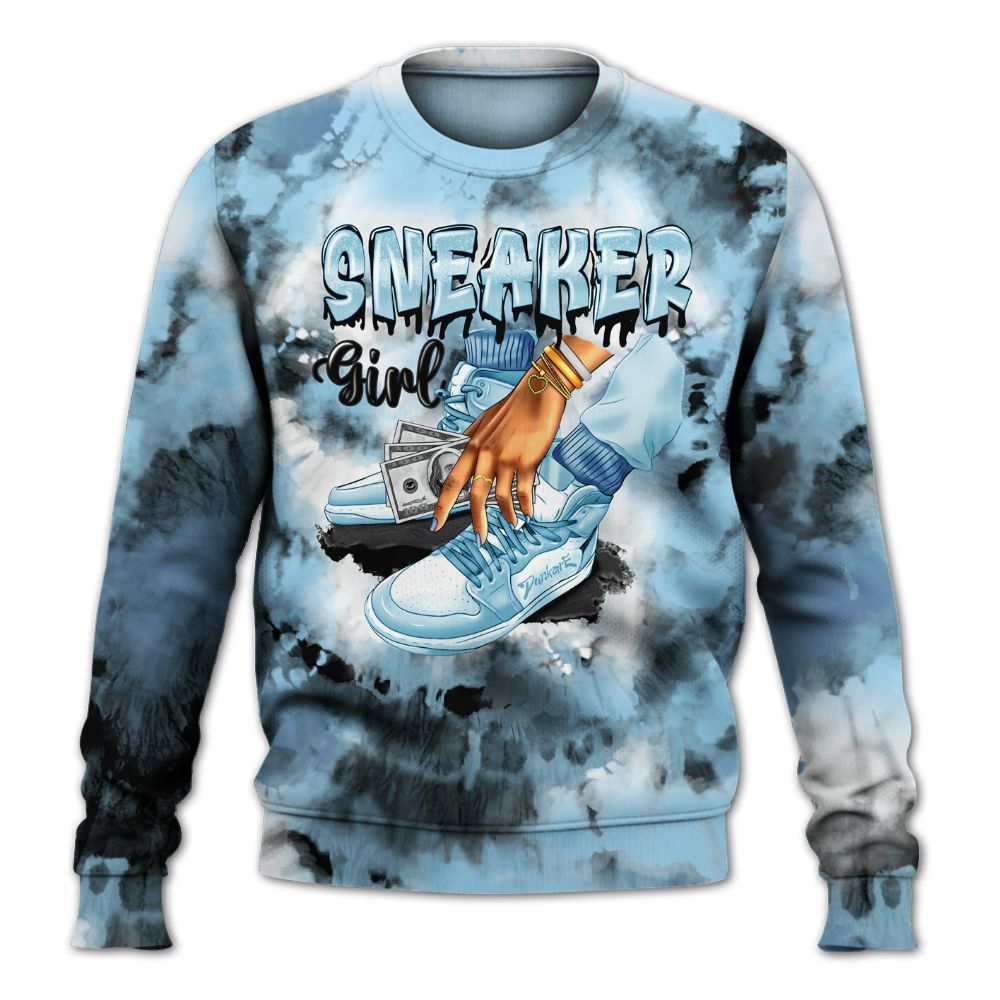 Sweatshirt To Match Legend Blue 11s - SNEAKER Girl Money Drip Tie Dye All Over Print