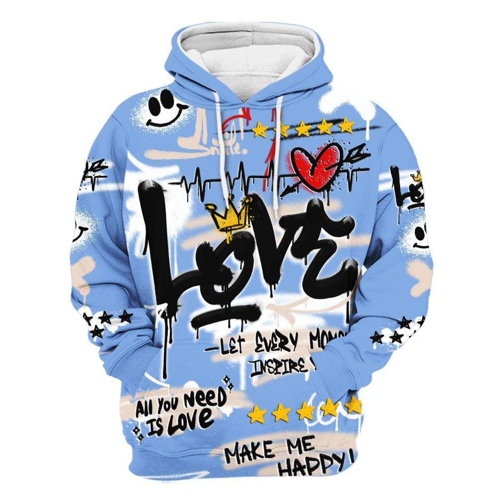 Hoodie To Match Air Max 1 Royal Pulse - Happy Love Beats Graffiti Streetwear All Over Print