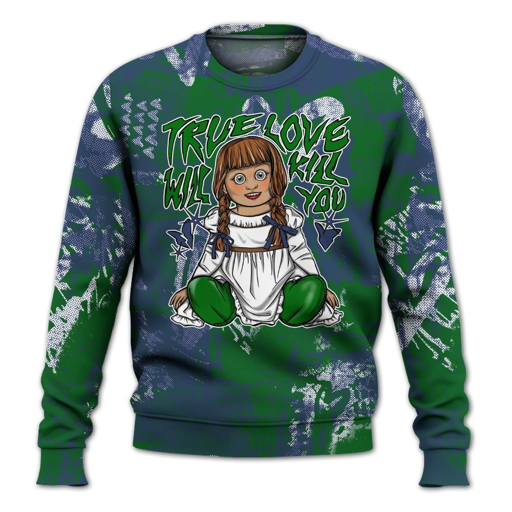 Sweatshirt To Match Midnight Navy 13s - Genuine Loves Bear Heart Grunge All Over Print