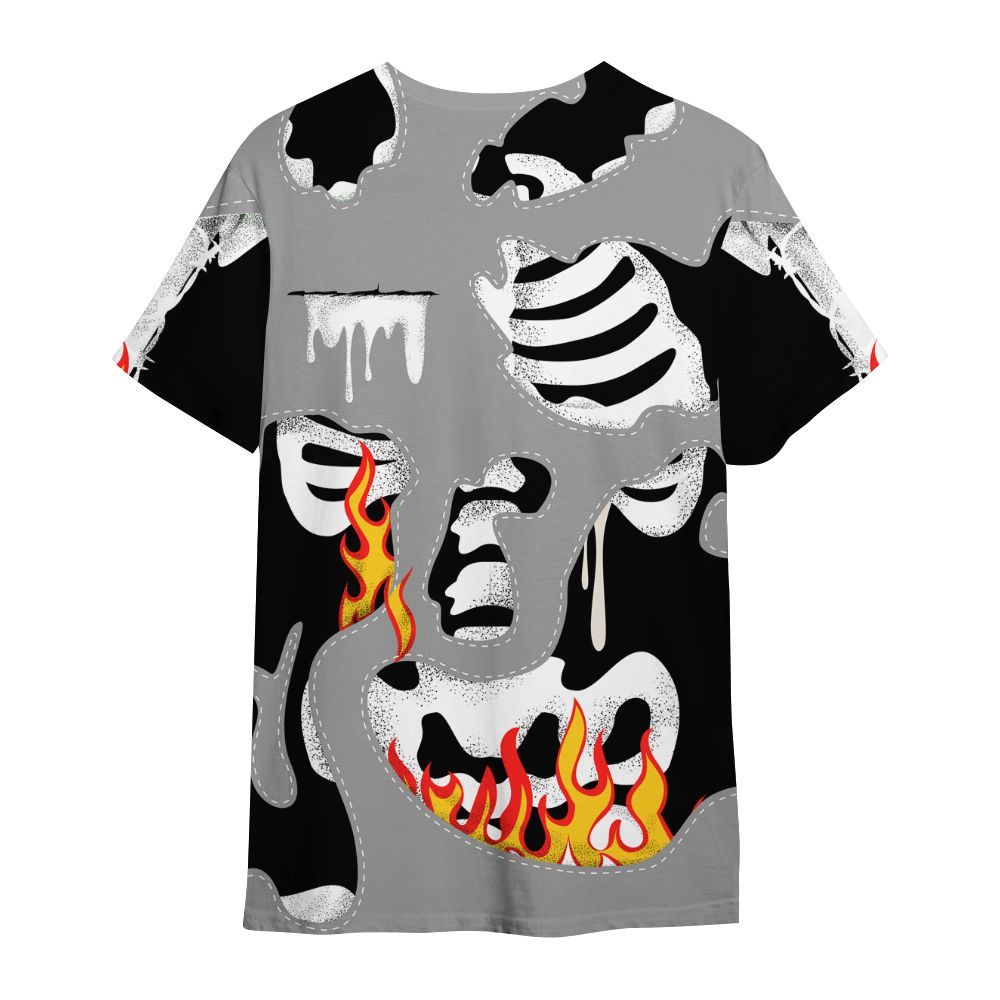 Shirt To Match Black Wolf Grey 12s - Skeleton Smile Flame Drip All Over Print