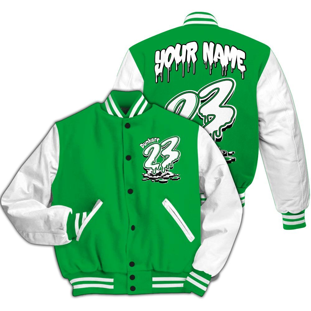 Varsity Jacket To Match Low Lucky Green 1s - Custom Name 23 Drip All Over Print