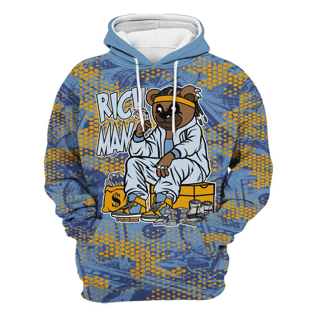 Hoodie To Match High OG First In Flight 1s - Rich Man Bear Banknotes Art All Over Print