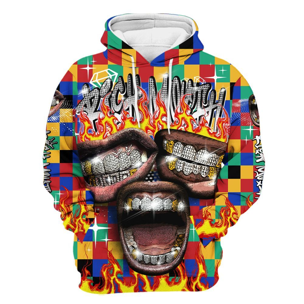 Hoodie To Match Air Rainbow Weave - Rich Mouth Fire Rap Retro 90s All Over Print