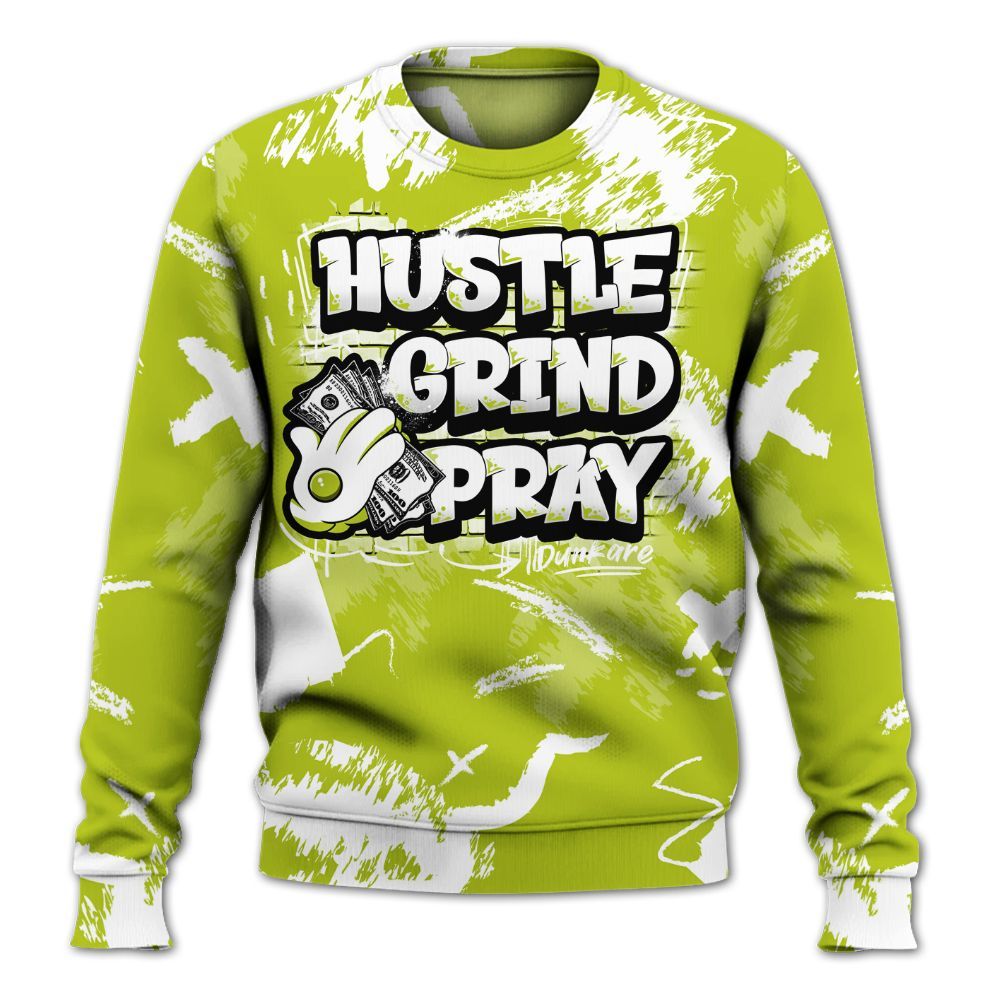 Sweatshirt To Match Bright Cactus 13s - Hustle Grind Pray Retro All Over Print