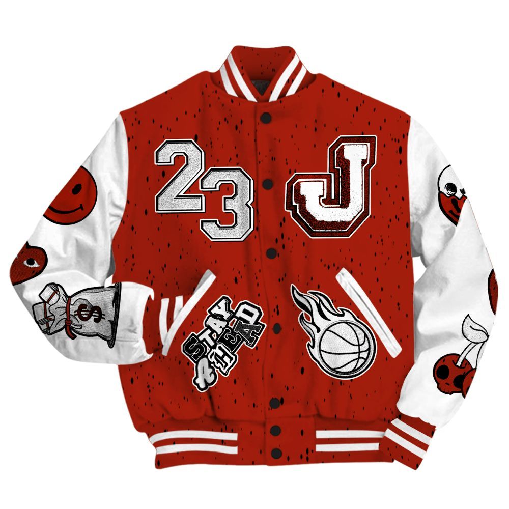Varsity Jacket To Match Red Cement 4s - Hustles Money Number 23 All Over Print