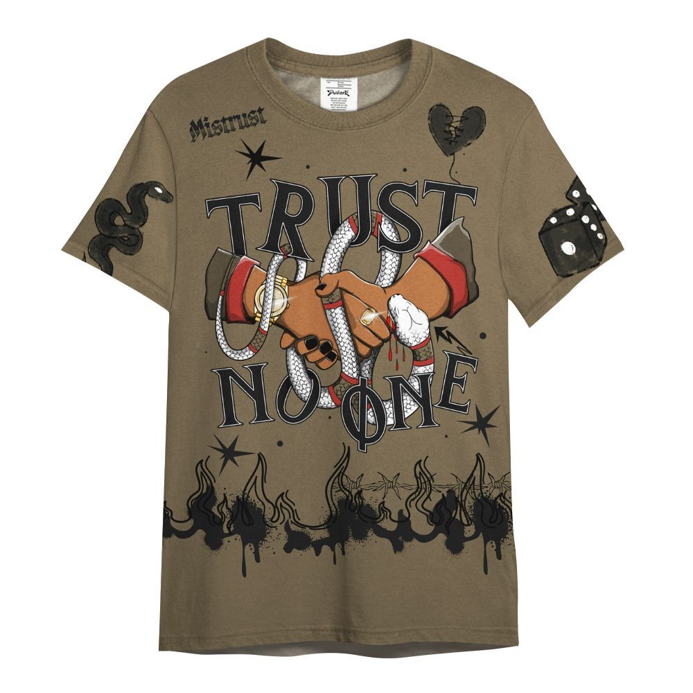 Shirt To Match Olive 9s - Trust No One Snake-Bite Doodle Crayon All Over Print