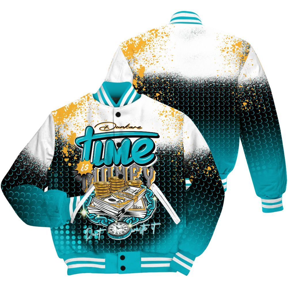 Varsity Jacket To Match Retro Aqua 5s Shirt, Halftone Time Is Money All Over Print