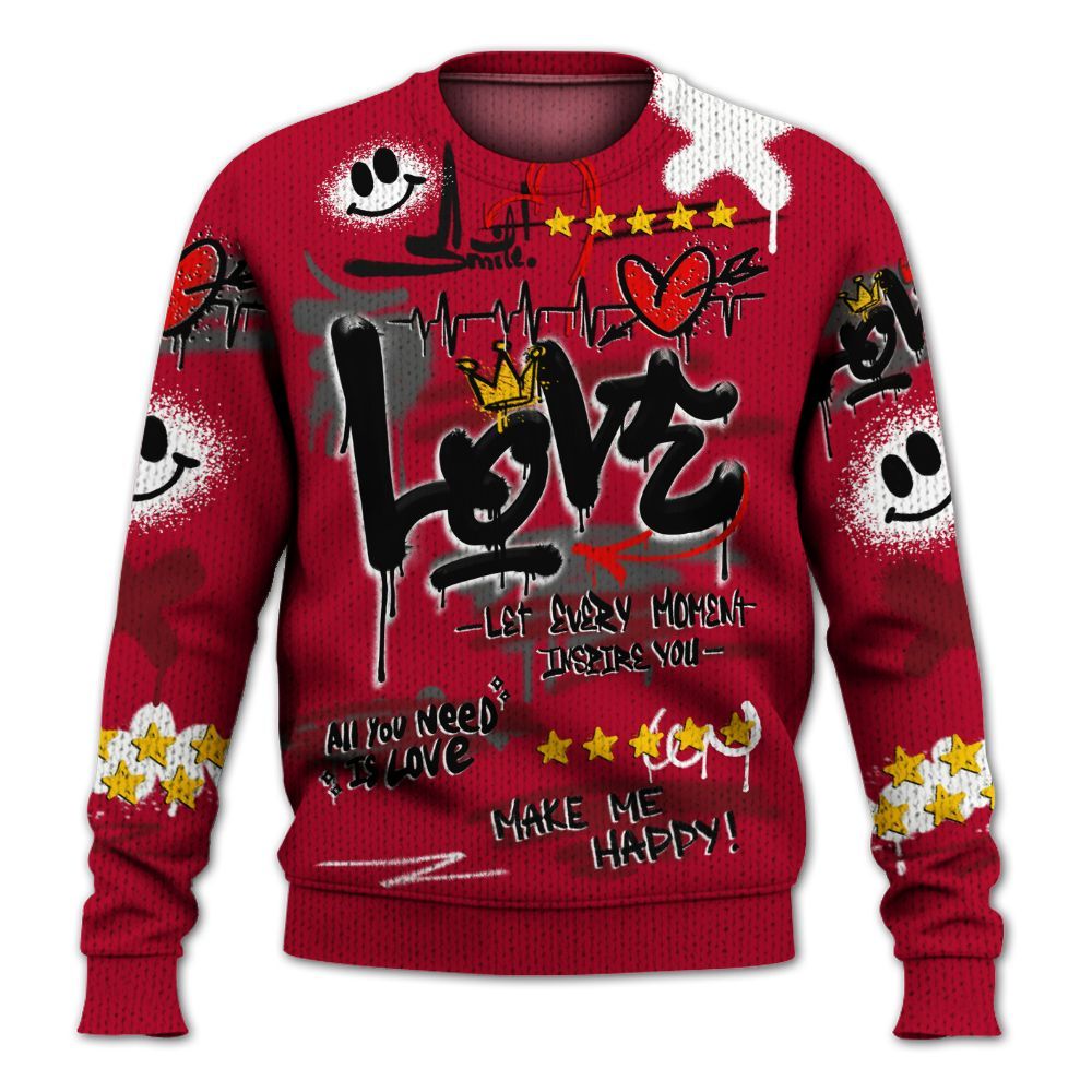 Sweater To Match Air Foamposite Pro Gym Red - Happy Love Beats Graffiti Streetwear Graphic