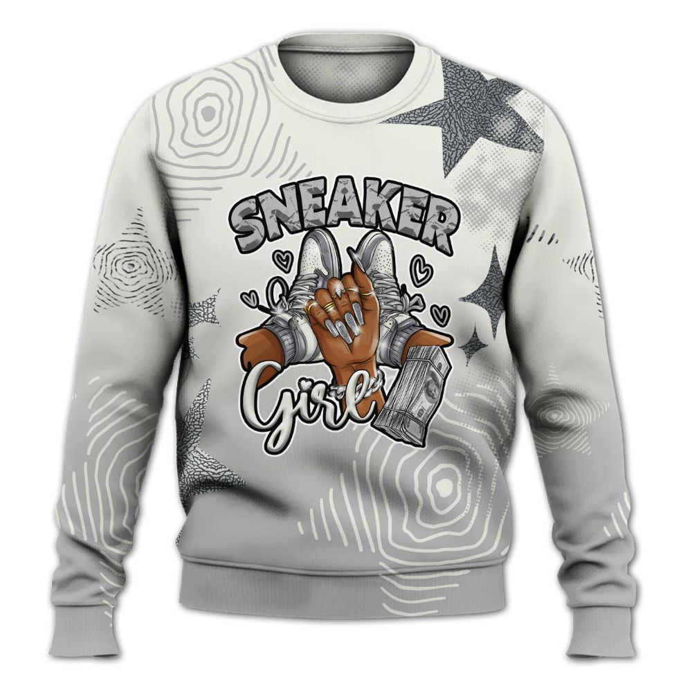 Sweatshirt To Match Cement Grey Silver 3s - Sneakerz Girlz Unique Starz All Over Print