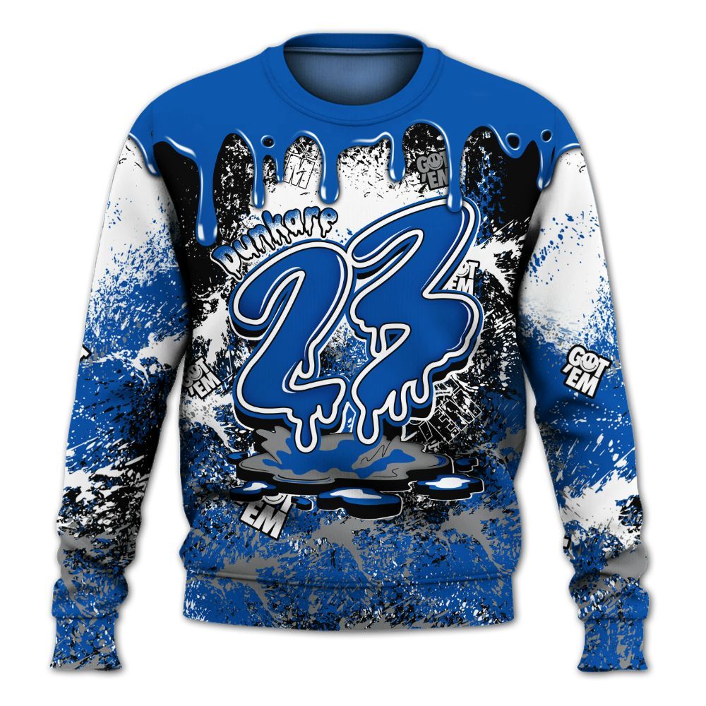 Sweatshirt To Match Racer Blue 5s - Dripping 23 Drip All Over Print