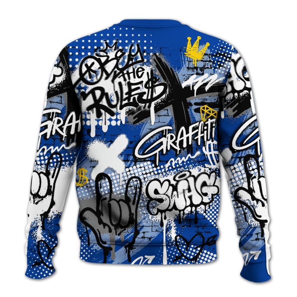 Sweatshirt To Match Hyper Royal 12s - True It Real Graffiti Streetwear All Over Print