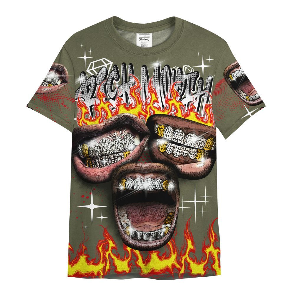Shirt To Match Low OG Medium Olive 1s - Rich Mouth Fire Rap Retro 90s All Over Print