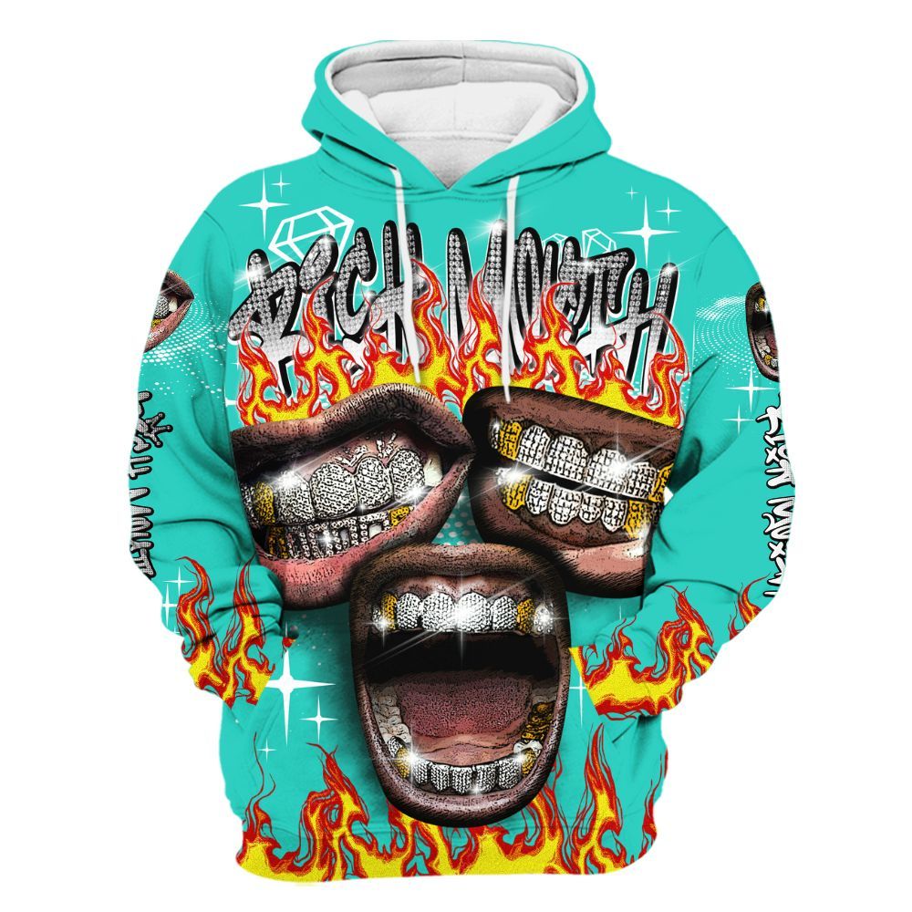 Hoodie To Match Dunk Low Clear Jade - Rich Mouth Fire Rap Retro 90s All Over Print