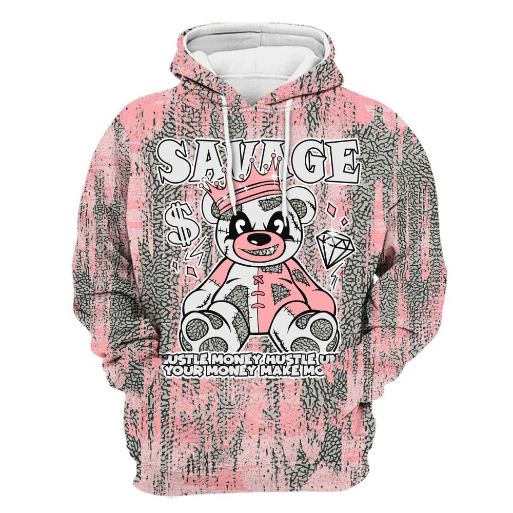 Hoodie To Match Retro Wings 3s - Savages Bear Glitch Art All Over Print