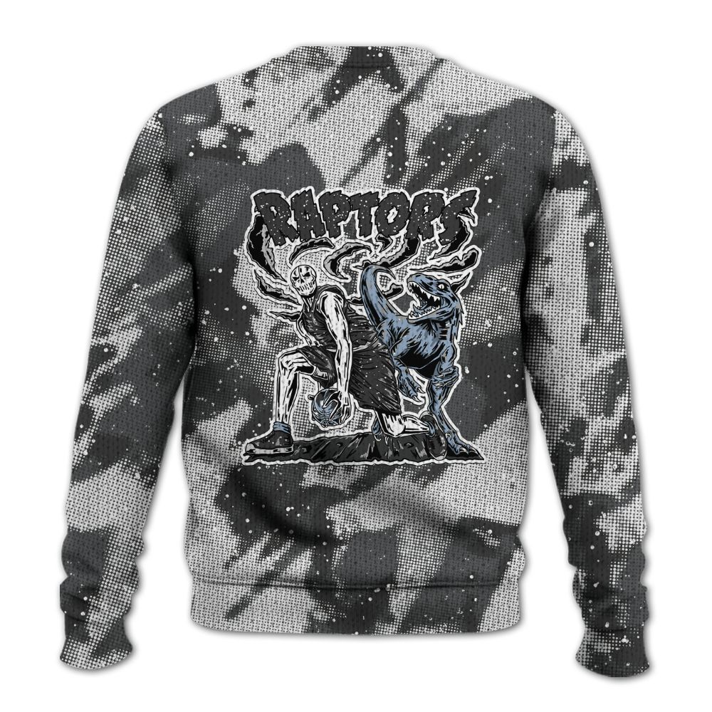 Knitted Sweater To Match Reverse Black White 6s - Raptors Skeleton Abstract Halftone