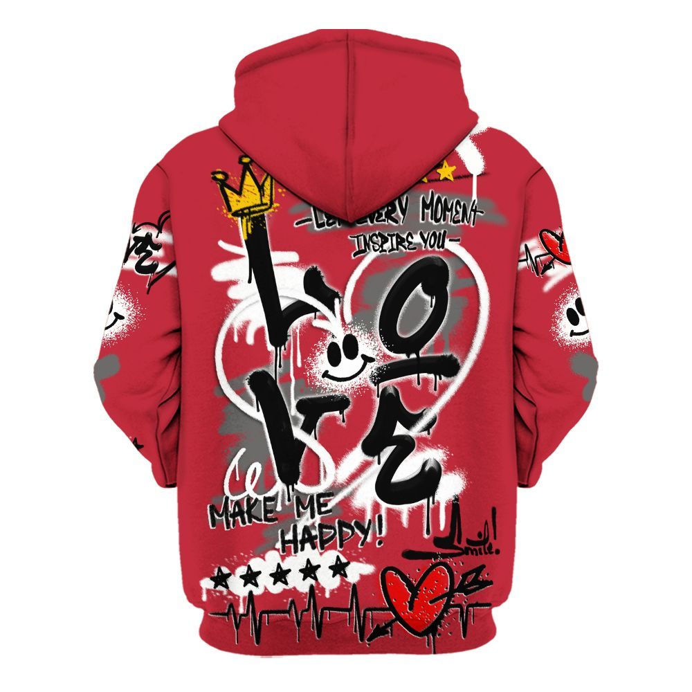 Hoodie To Match Red Flint 13s - Happy Love Beats Graffiti Streetwear All Over Print