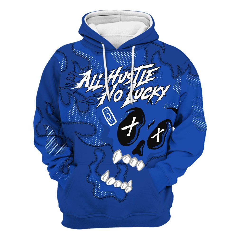 Hoodie To Match Air Foamposite One Royal - All Hustle No Lucky Skull All Over Print