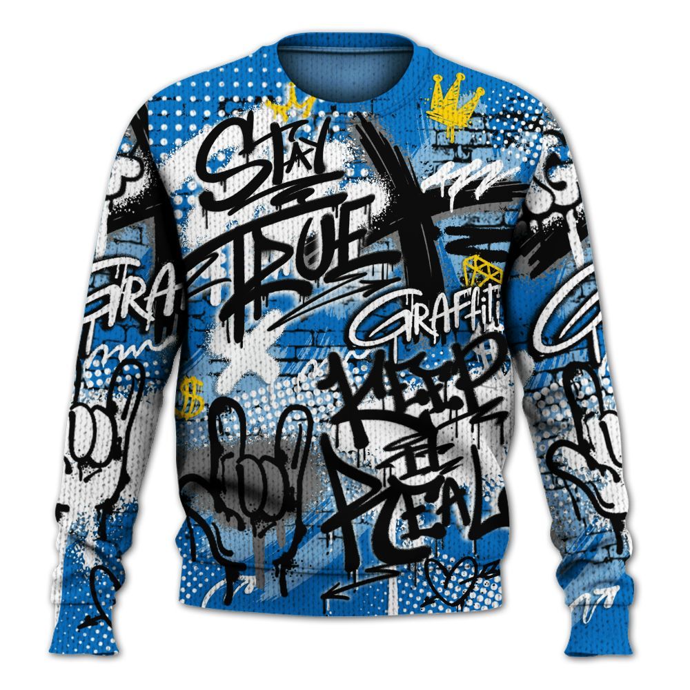 Knitted Sweater To Match Low Game Royal 1s - True It Real Graffiti Streetwear