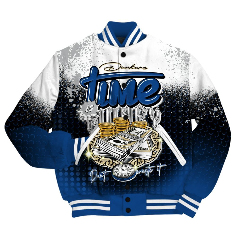 Varsity Jacket To Match Air Ship Royal Blue Shirt, Halftone Time Is Money All Over Print