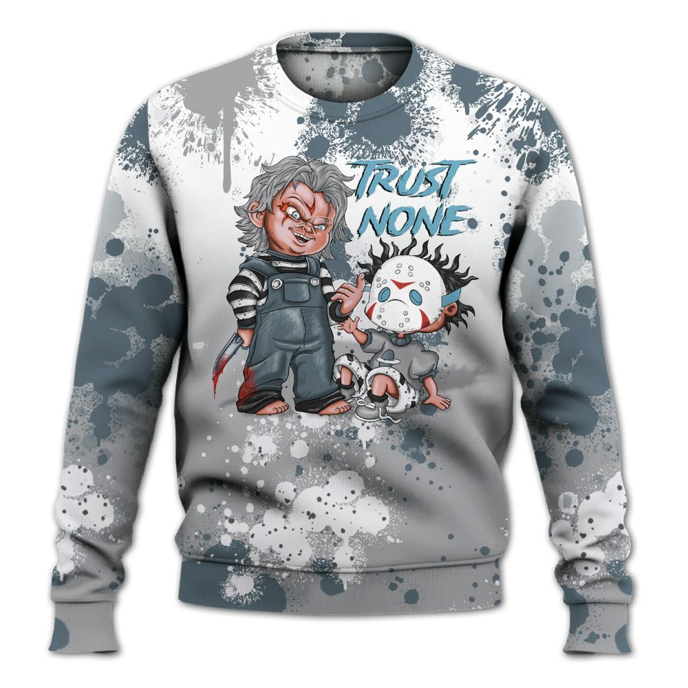 Sweatshirt To Match Retro Light Graphite Wolf Grey 5s - Trust No One Scary All Over Print