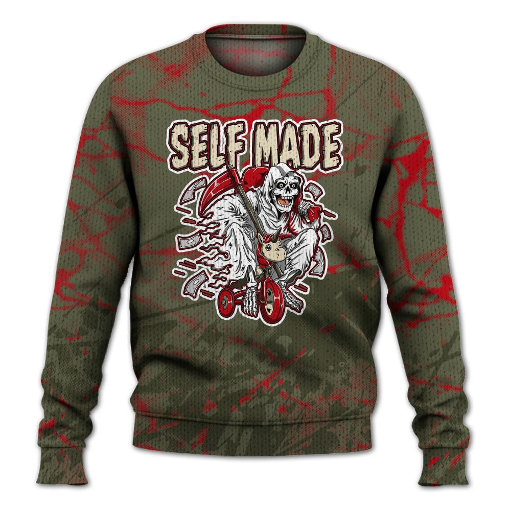 Knitted Sweater To Match Travis Scott Low OG Medium Olive 1s - Self Make Skeleton Profound