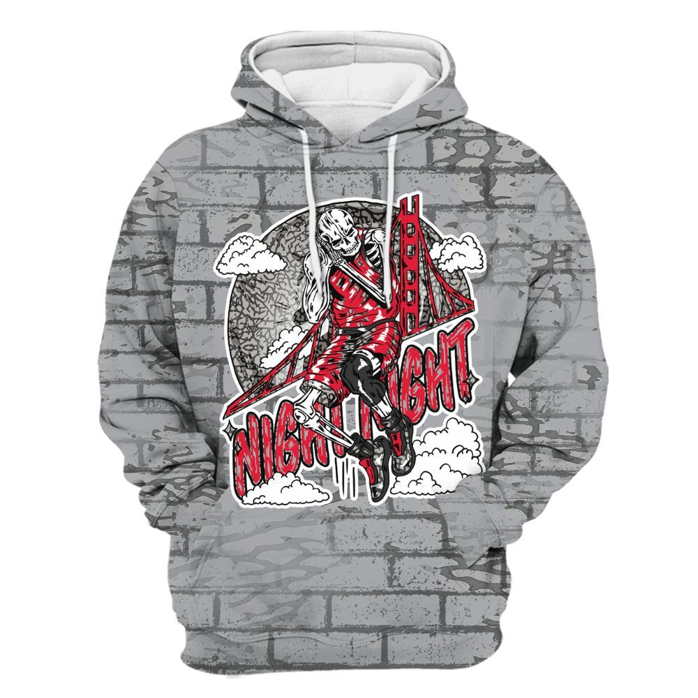 Hoodie To Match Black Cement 3s - Seeya Skeleton Brick All Over Print