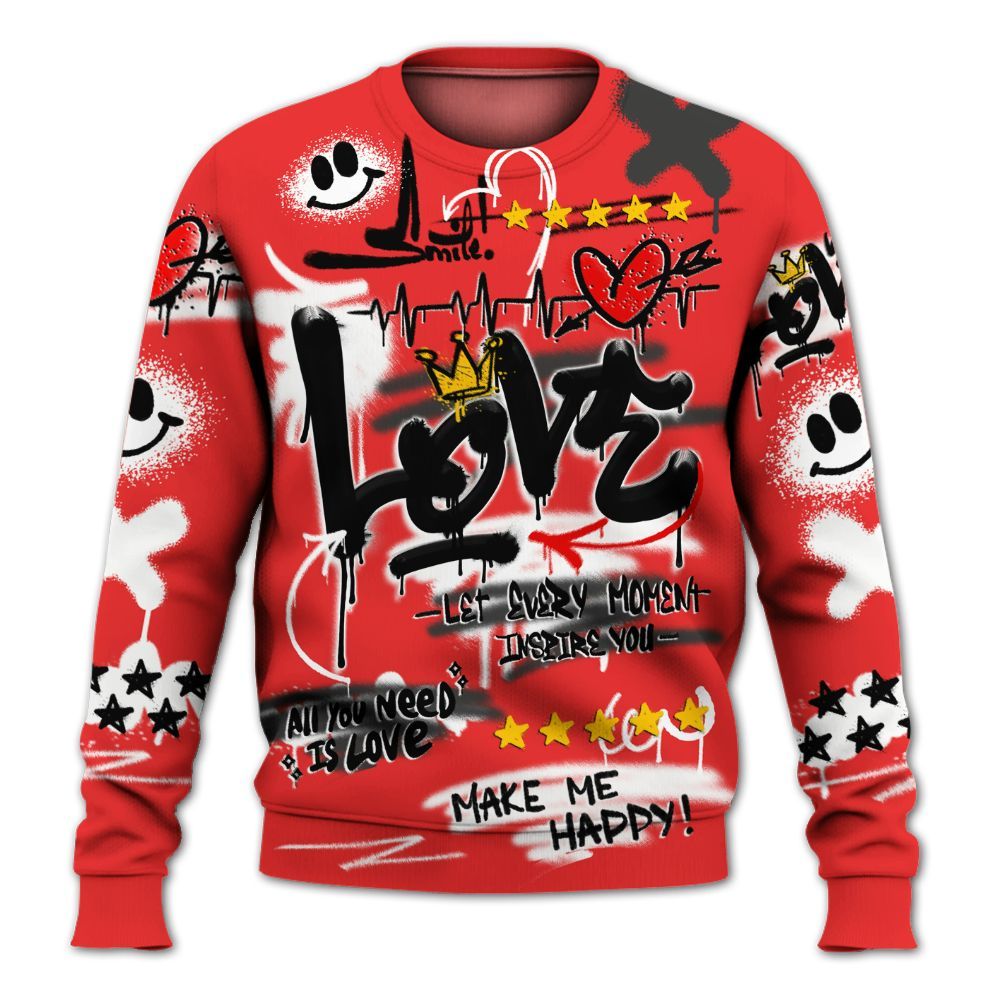 Sweatshirt To Match Red Thunder 4s - Happy Love Beats Graffiti Streetwear All Over Print