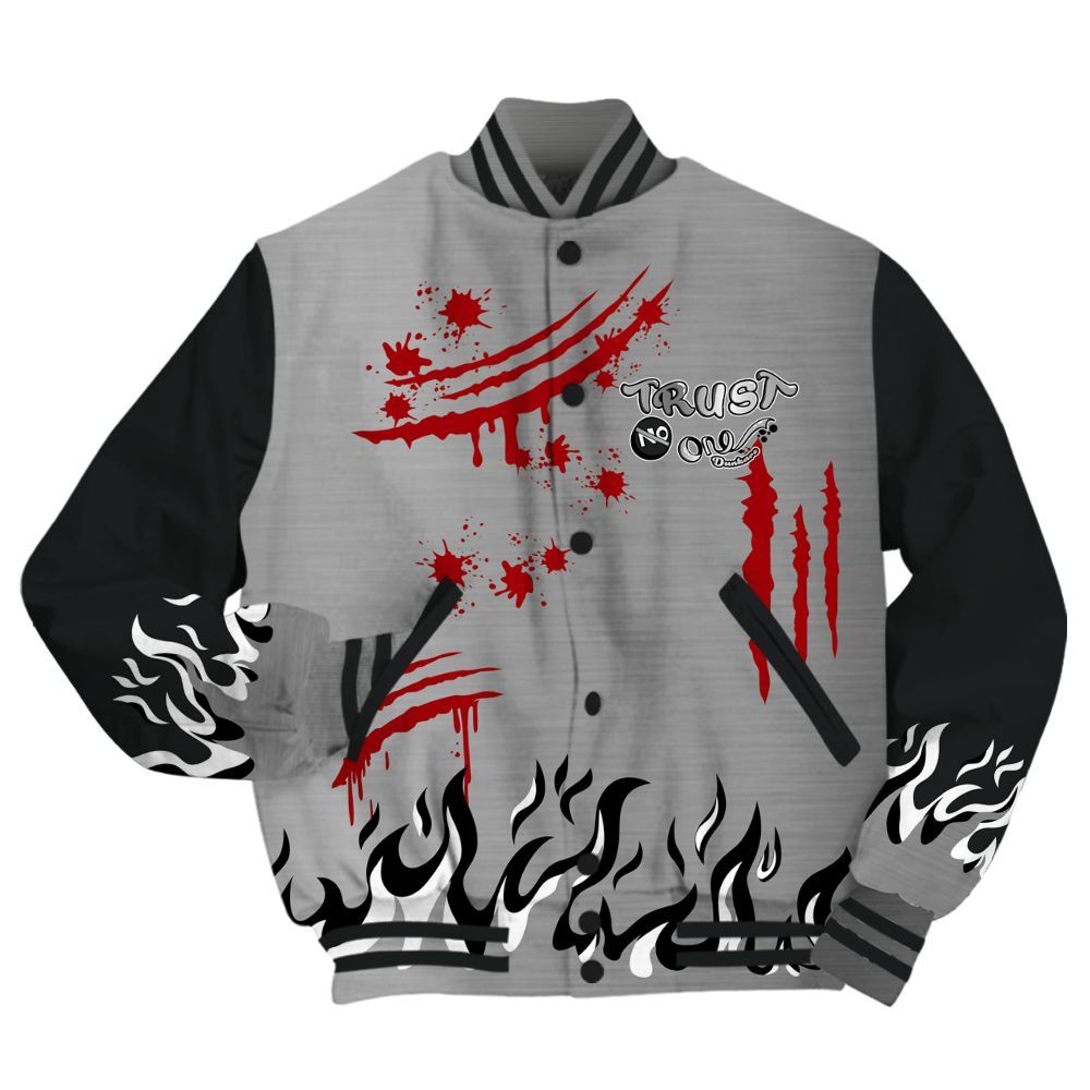 Varsity Jacket To Match Metallic Silver 14s - Graphic Trust No One All Over Print