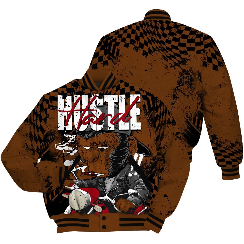 Varsity Jacket To Match Archaeo Brown 5s - Hustle Hard Monkey All Over Print