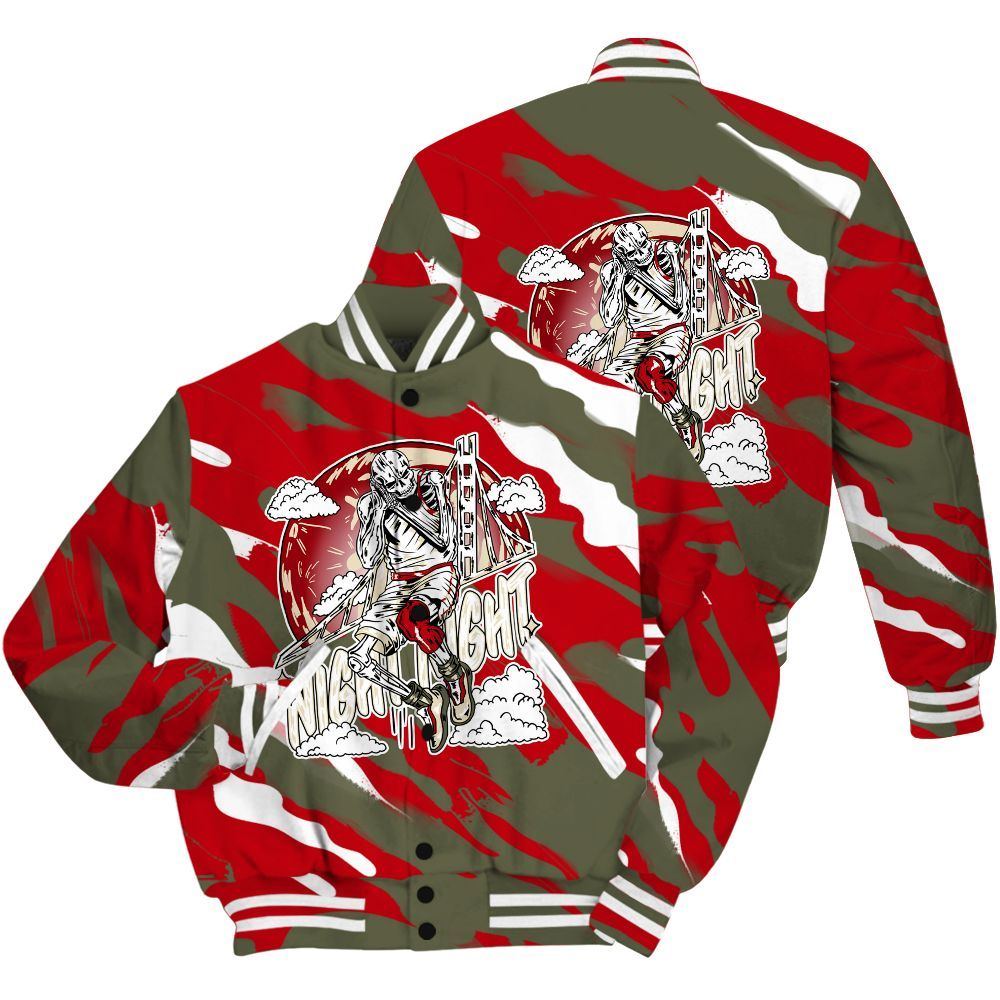 Varsity Jacket To Match Low OG Medium Olive 1s Shirt - Seeya Skeleton Colored All Over Print