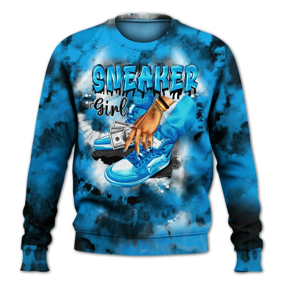 Sweatshirt To Match Black University Blue 2022 13s - SNEAKER Girl Money Drip Tie Dye All Over Print