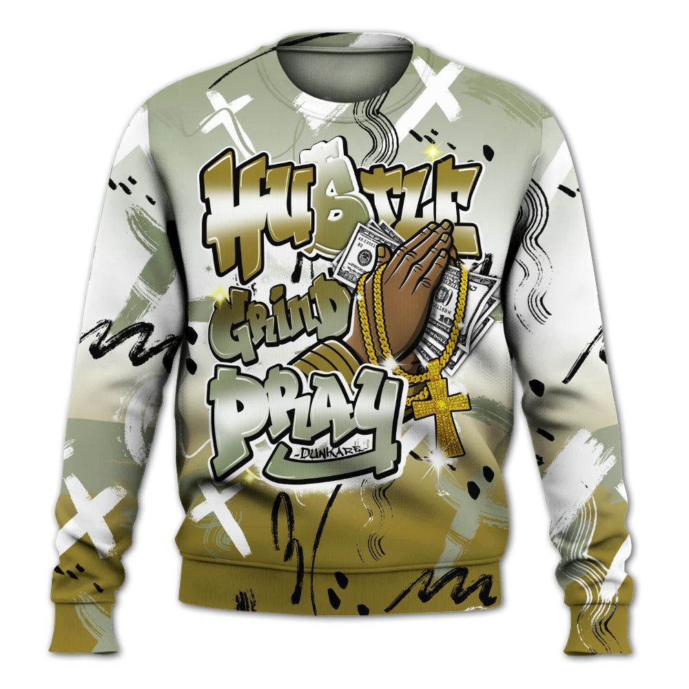 Sweatshirt To Match Air Flightposite Metallic Gold - Money Hustle Grind Pray All Over Print