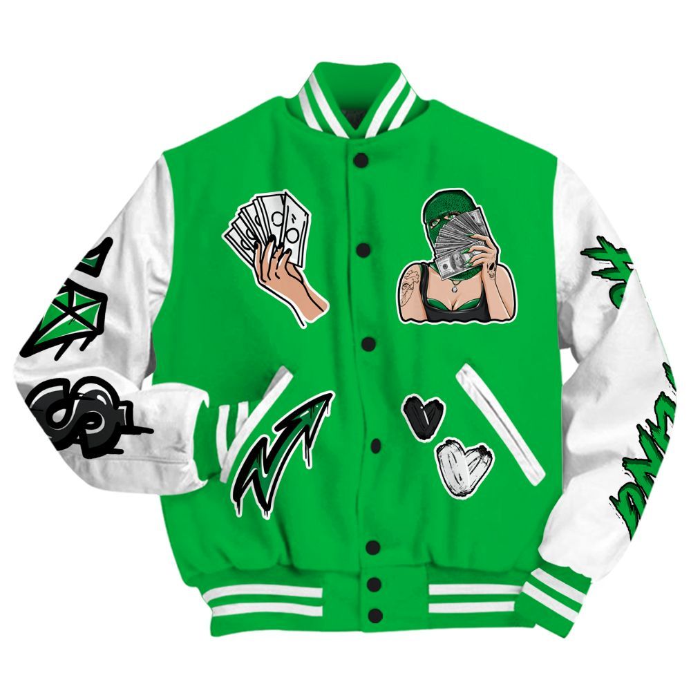 Varsity Jacket To Match Lucky Green 5s - Hustling Unique All Over Print