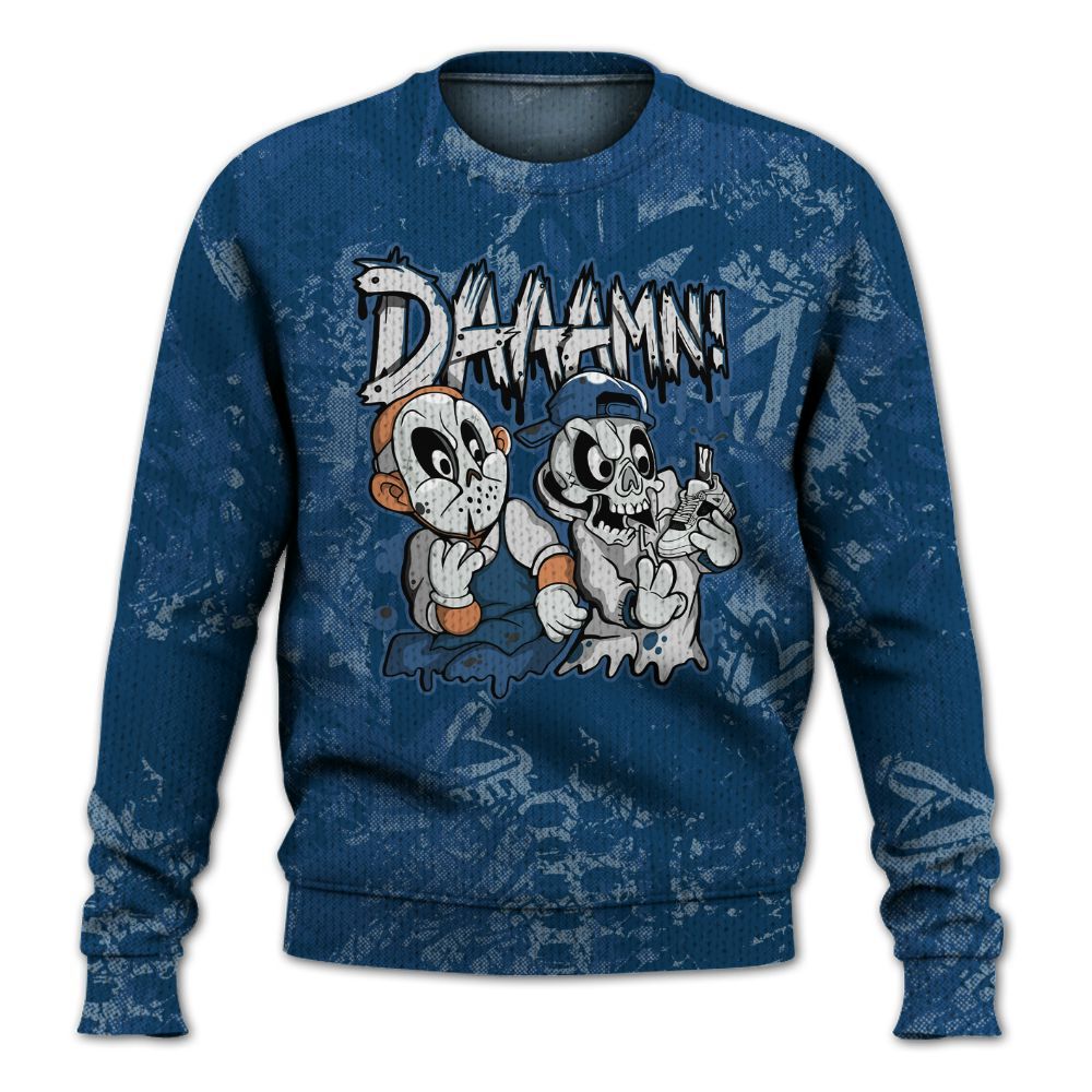 Knitted Sweater To Match High OG Midnight Navy 1s - Damn Shoe Graphic Heart Grunge