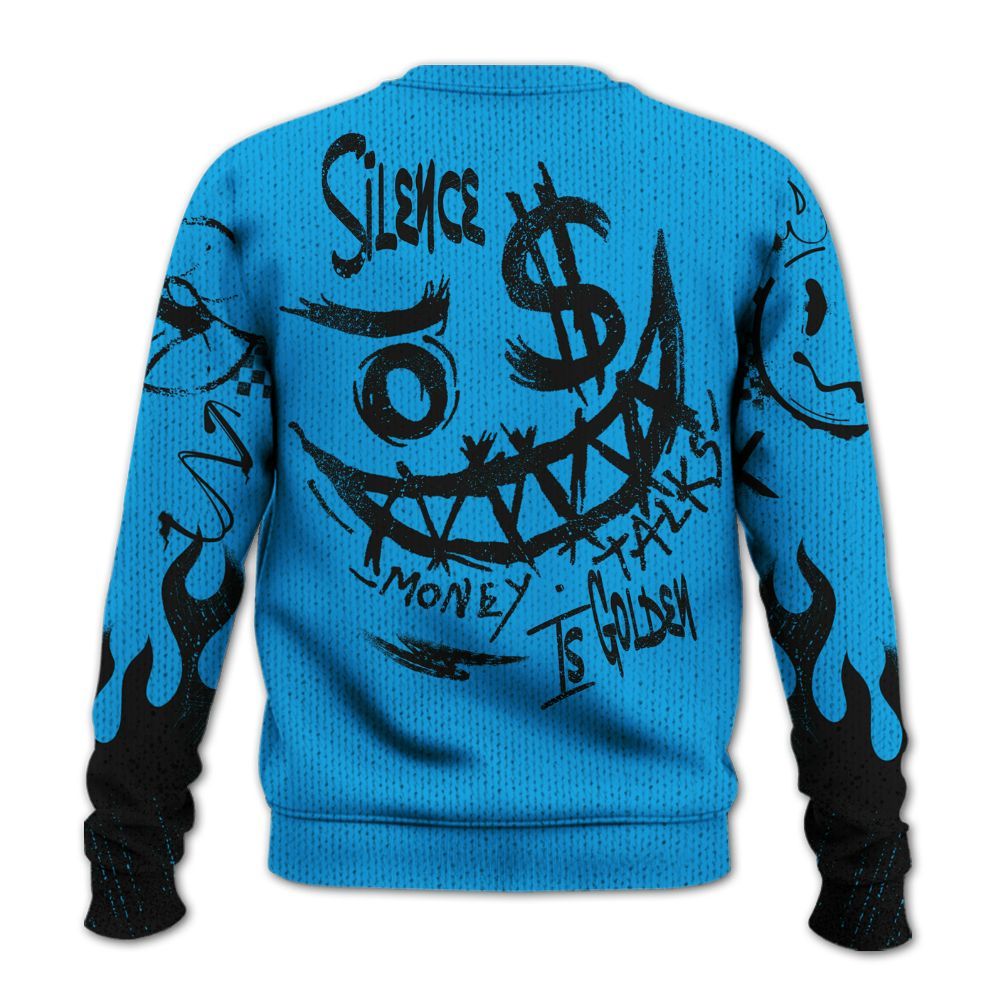 Knitted Sweater To Match Black University Blue 2022 13s - Mouth Burning Street Style