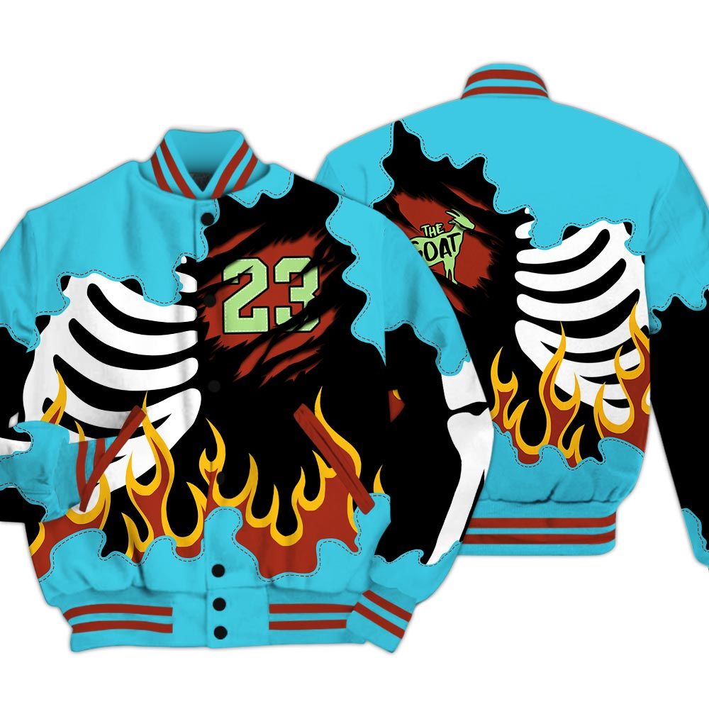 Varsity Jacket To Match SB Dunk Di'Orr Greenwood - Burning Skeleton 23 G.O.A.T Baseball Varsity Jacket Outfit
