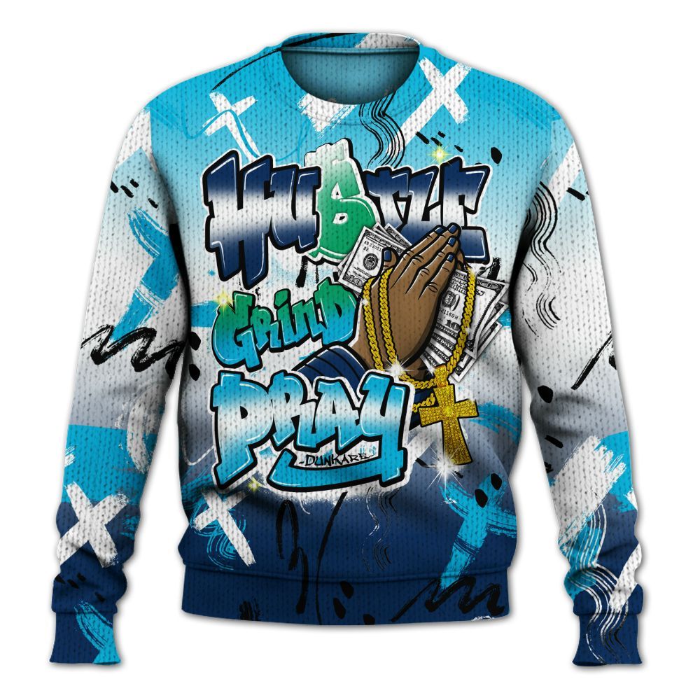 Knitted Sweater To Match Dunk Low GS Electric Algae - Money Hustle Grind Pray