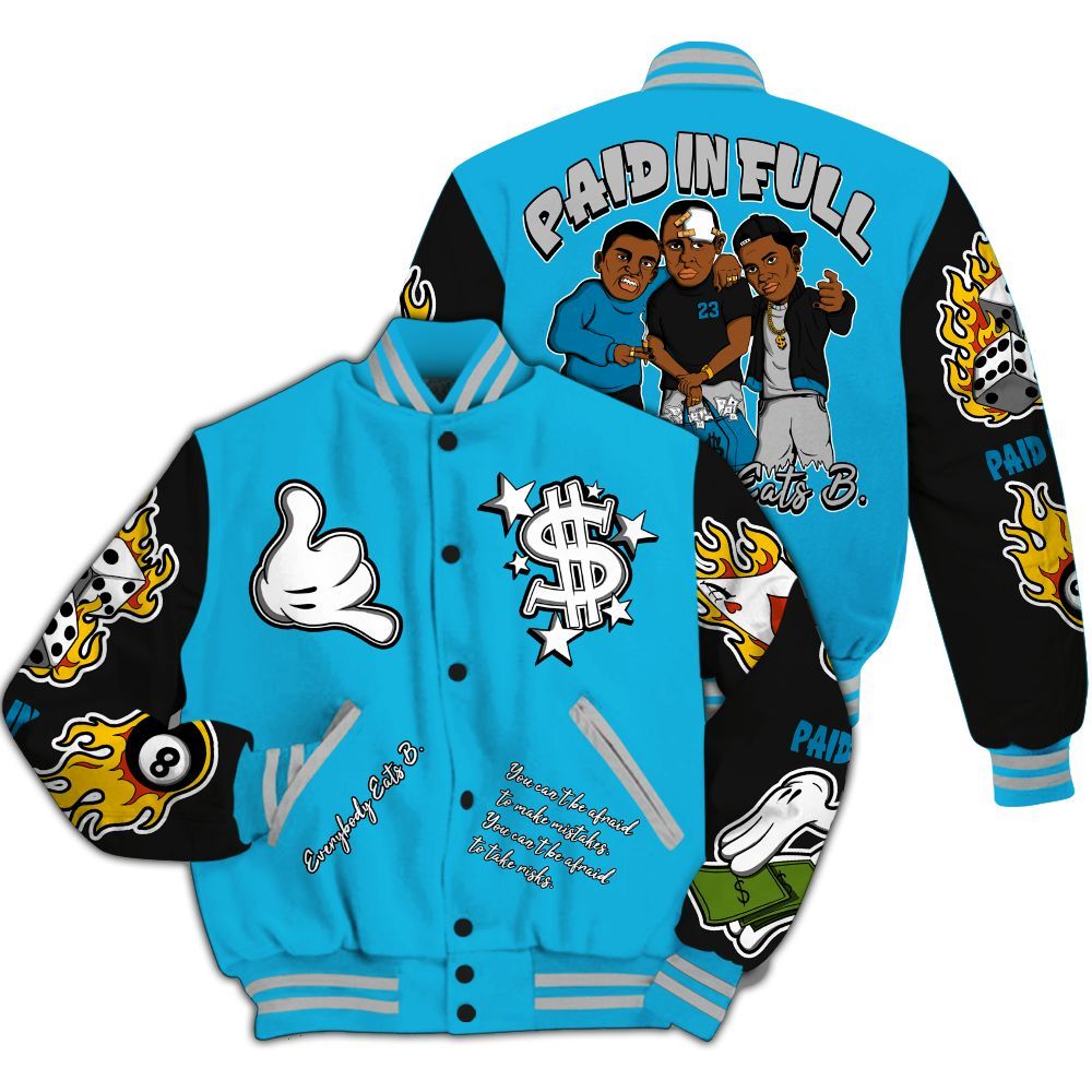 Varsity Jacket To Match Black University Blue 2026 14s - Everybody Paid In Full Graphic All Over Print