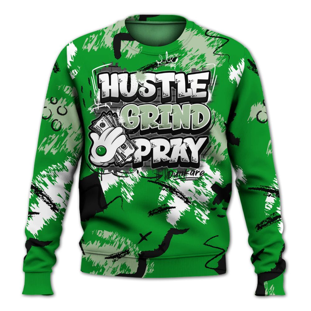 Sweatshirt To Match Green Spark CJ1 T-Rex - Hustle Grind Pray Graphic Street Style All Over Print