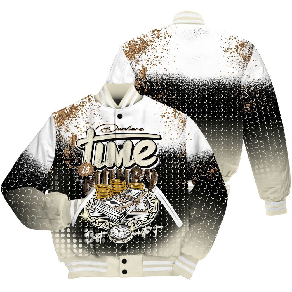 Varsity Jacket To Match Orewood Brown 3s Shirt, Halftone Time Is Money All Over Print
