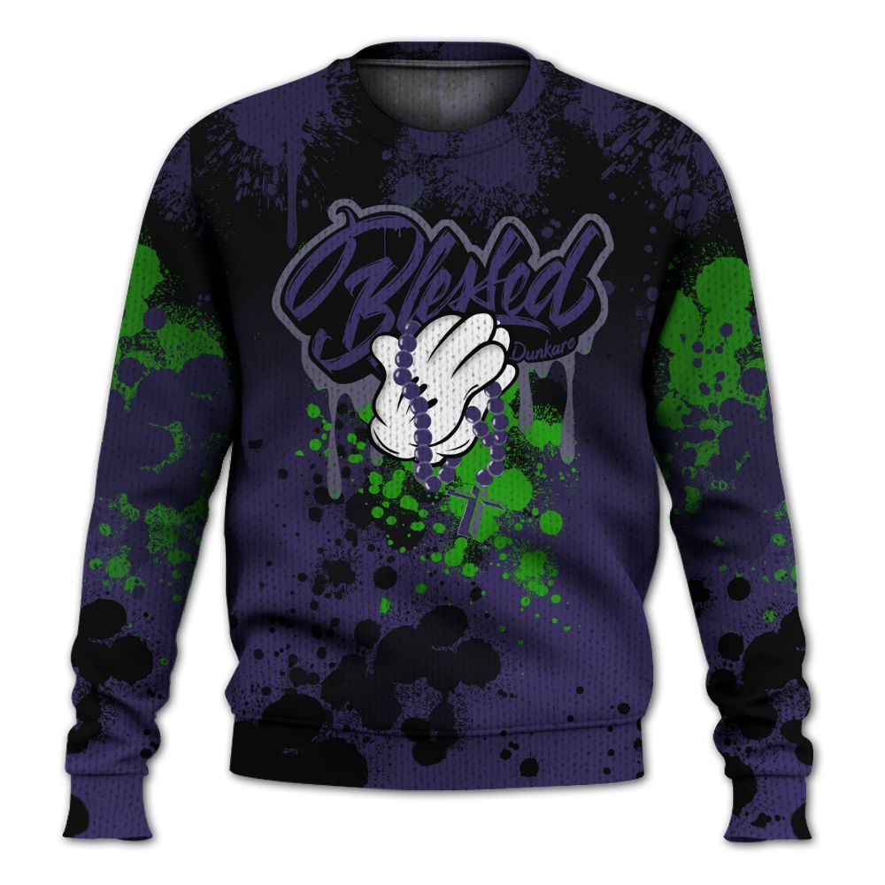 Knitted Sweater To Match Retro Court Purple 13s - God Blessed Ink Drip