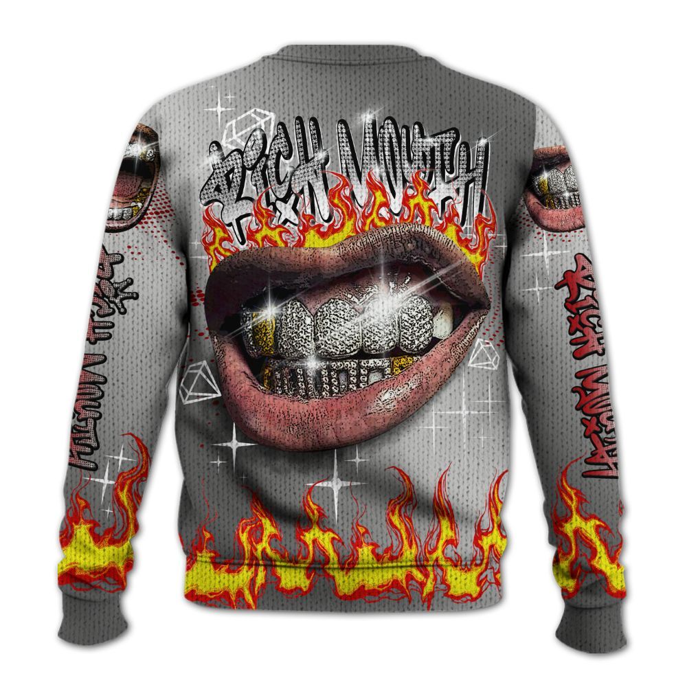 Knitted Sweater To Match Metallic Silver 14s - Rich Mouth Fire Rap Retro 90s