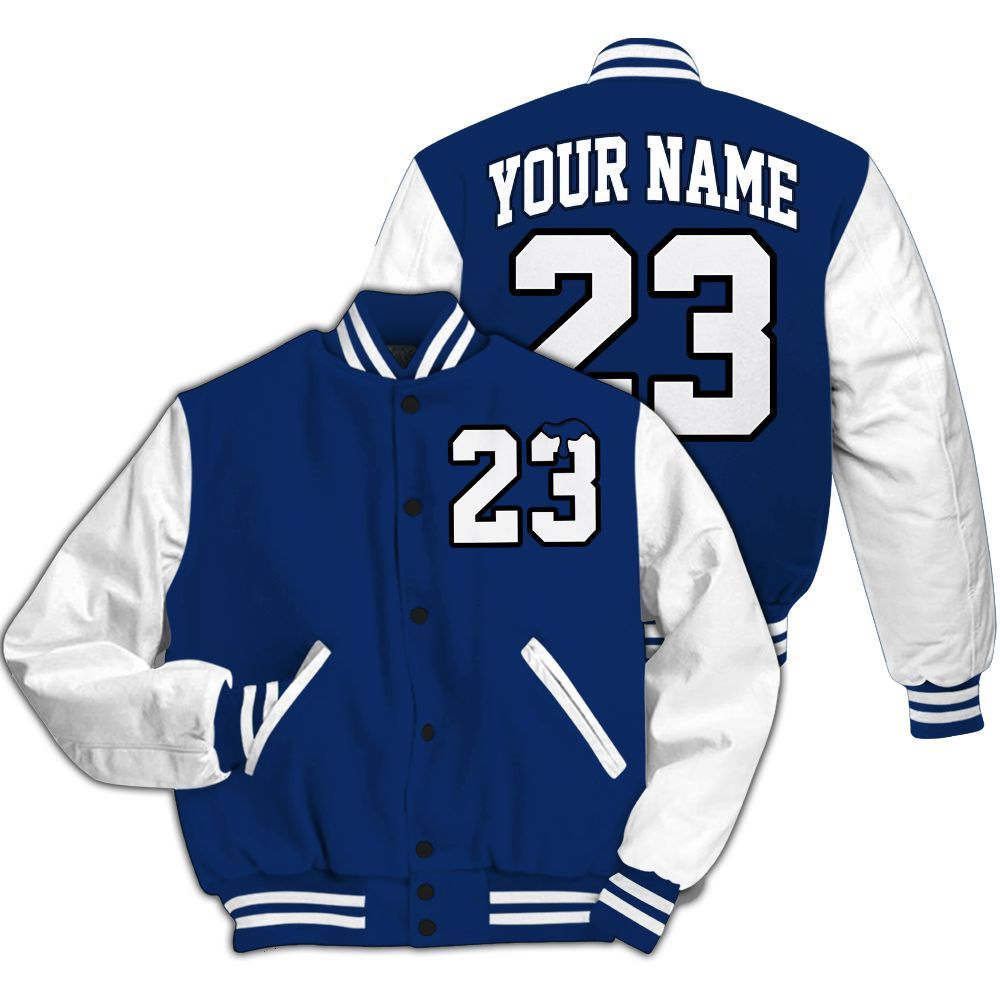 Varsity Jacket To Match High OG Deep Royal Blue 1s Shirt - Custom Name Number 23 Drip All Over Print