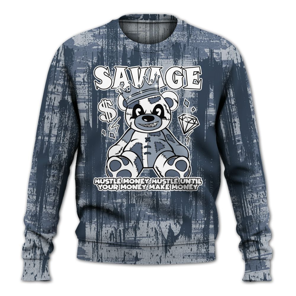 Sweatshirt To Match Low Diffused Blue 11s - Savages Bear Glitch Art All Over Print