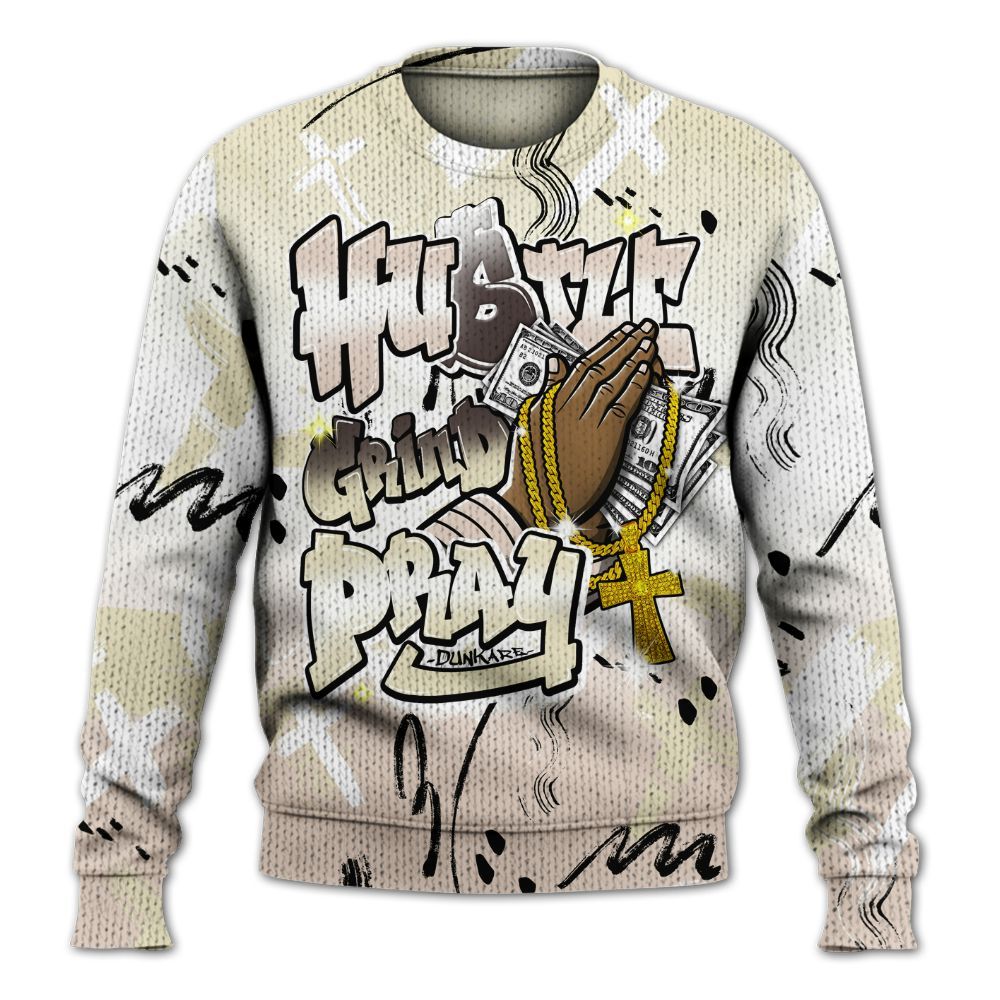 Knitted Sweater To Match A Ma Maniere X Fossil Stone 4s - Money Hustle Grind Pray