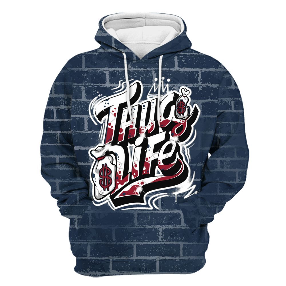 Hoodie To Match White Midnight Navy 6s - Free Thug Living Graphic Brick Art All Over Print