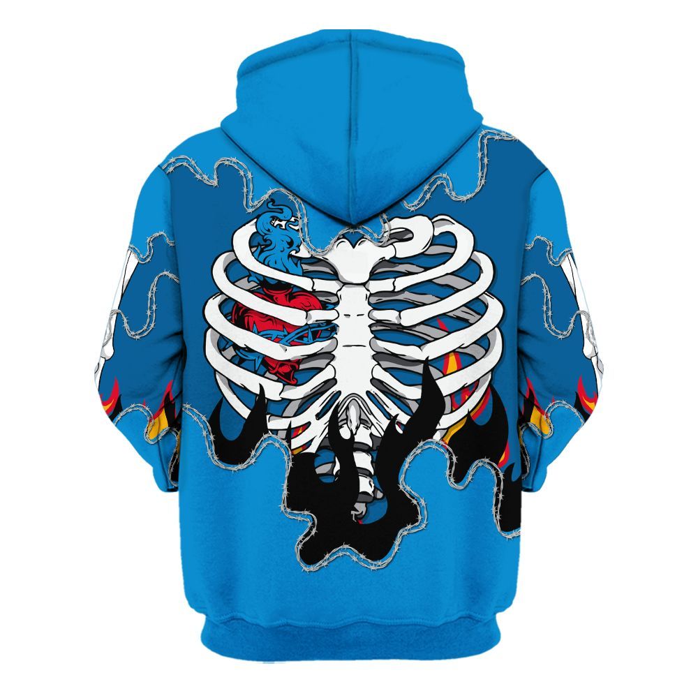 Hoodie To Match Industrial Blue 4s - Skeleton Heart On Fire Military Blue 4s All Over Print